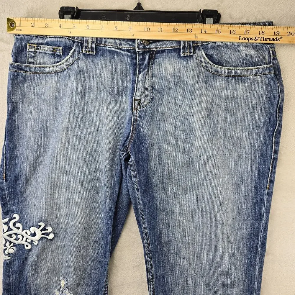 Vtg Guess USA Jeans Womens 34 Blue (Fits 38x30) Crochet Embroidered Distressed
